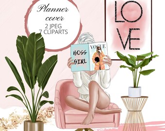 Bedroom clipart, Boss babe clipart, Planner Girl Clipart, Fashion Girl Clipart, Fashion Illustration, Planner Sticker, Girl boss clipart