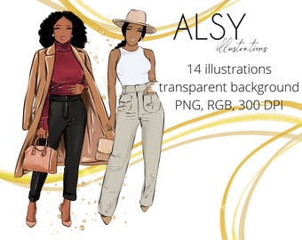 Fashion Black Girl ClipArt, Curvy Girl ClipArt, Afro Clipart, Black Girl Boss Clipart, Digital Stickers