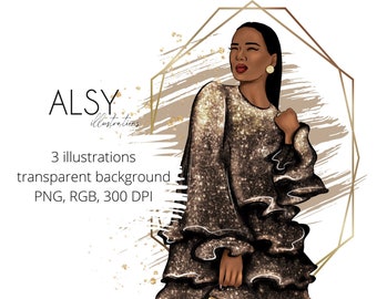 Fashion Black Girl Clipart, Fashion Girl Illustration, African American Clipart