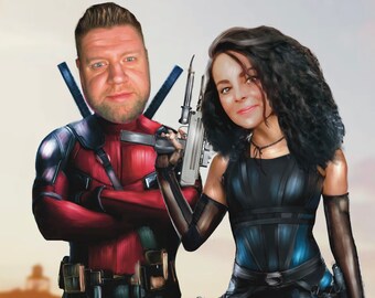 Couple Custom Superhero Portrait, Couple Superhero Caricature From Your Photo