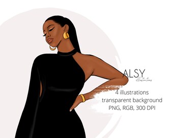 Fashion Black Girl Clipart, Fashion Girl Illustration, African American Clipart