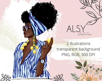Fashion Black Girl Clipart, Fashion Girl Illustration, African American Clipart, Black Woman Clipart