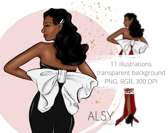 Fashion Black Girl Clipart, Fashion Girl Illustration, African American Clipart