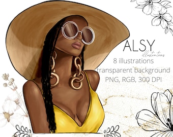 Fashion Black Girl Clipart, Fashion Girl Illustration, African American Clipart