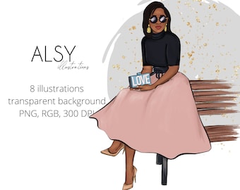 Fashion Black Girl Clipart, Fashion Girl Illustration, African American Clipart