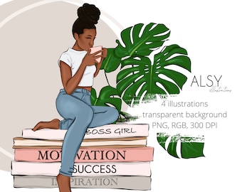 Black Girl Clipart, Fashion Girl Illustration, African American Clipart