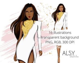 Fashion Black Girl Clipart, Fashion Girl Illustration, African American Clipart