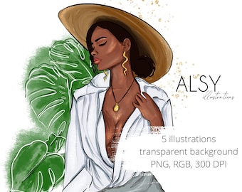 Fashion Black Girl Clipart, Fashion Girl Illustration, African American Clipart