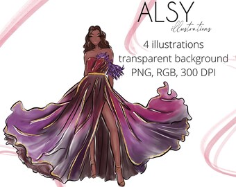 Fashion Black Girl Clipart, Fashion Girl Illustration, African American Clipart