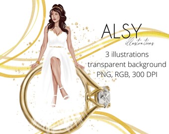 Wedding Clipart Bride, Bride to be, Wedding Fashion Illustration, Bridal Planner Stickers White Dress Clipart Marriage Clipart, Fashion girl