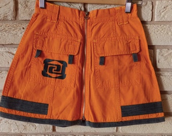 Mini-jupe orange cargo rave Pepe / taille S / utilitaire techwear cyber punk streetwear vêtements futuristes