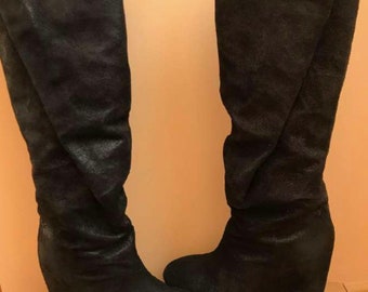 Black leather platform boots / size 38 EU / OXS black leather boots / chunky platform boots