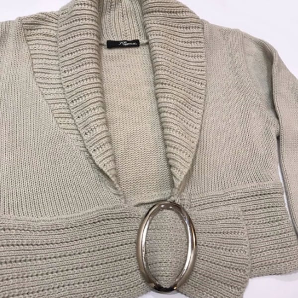 90s Y2K Jane Norman beige crop cardigan top / cropped belted cardigan / size M / oversized silver buckle front belt crop top