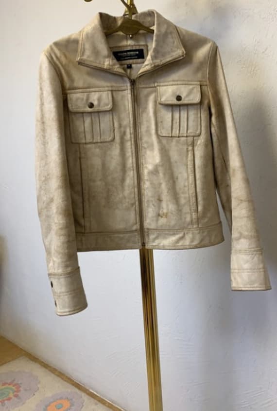Vintage Y2K 90s Tom Tailor distressed cream leather jacket / size M / real leather Tom Tailor coat