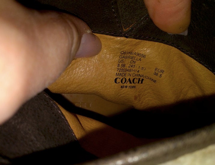 Brown Leather Beige Shearling Coach Ankle Boots / Size 38.5 EU / 8.5 US / Vintage Leather Ankle Boots / Coach Ankle Boots