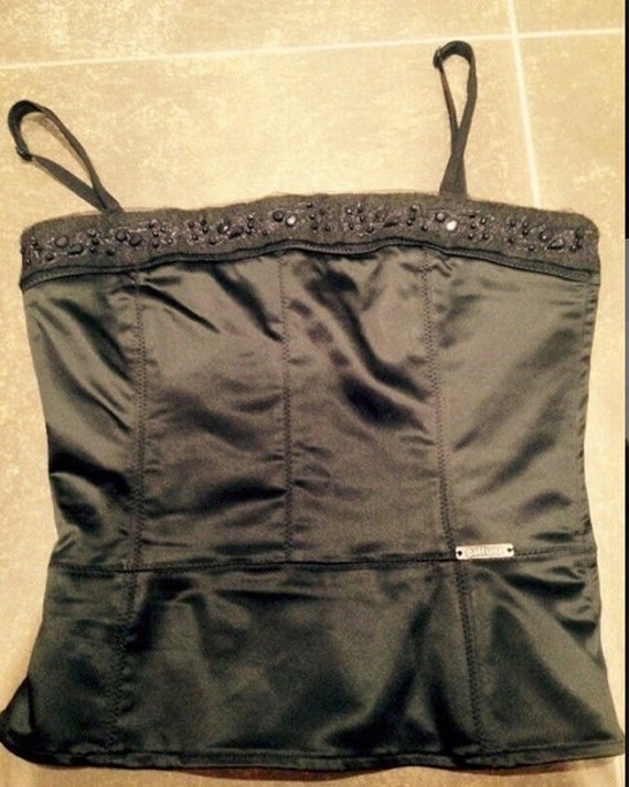 John Galliano black silky bustier top Galliano sat