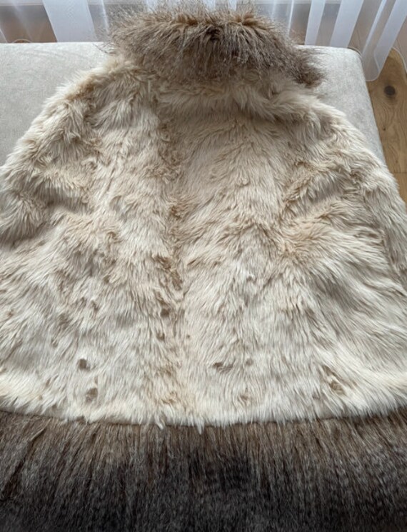 Vintage Cream Fur Cape Coat / size S / Vegan Mink… - image 2