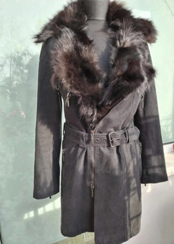 Black suede and fur coat new arrivals