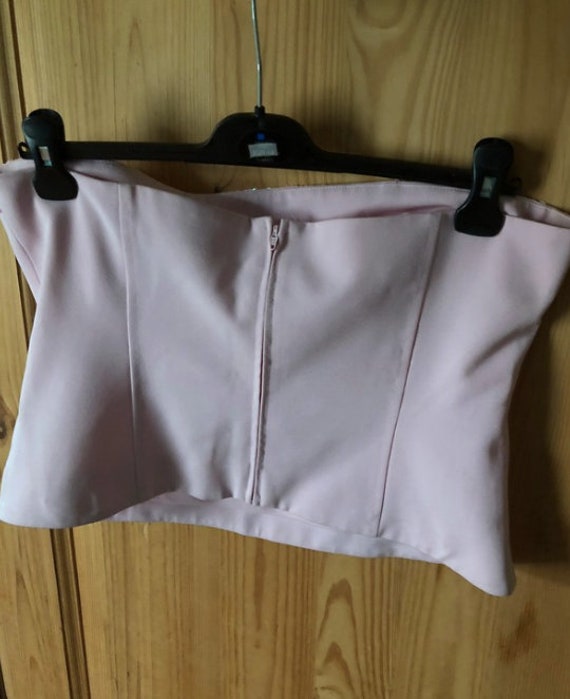 90s Vintage Pink Corset Top / Y2K Crop Top / Baby Pink Shiny Detail Bustier  / Size L/XL 