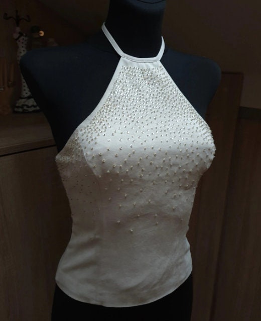 White Lace Bridal Crop Top, Halter Neck Lace Top for Wedding, Casual  Wedding Lace Top 