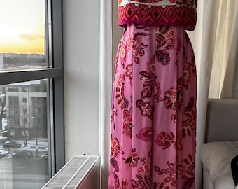 Mono floral rosa sedoso de Zara / Top corsé de pierna ancha / Conjunto de mono sedoso rosa bebé / Conjunto de boda / Conjunto de fiesta / Talla S / Zara Rare