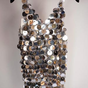 true icon faux leather mini dress Sequins Slit Bell Sleeve Dress Grey main image 1
