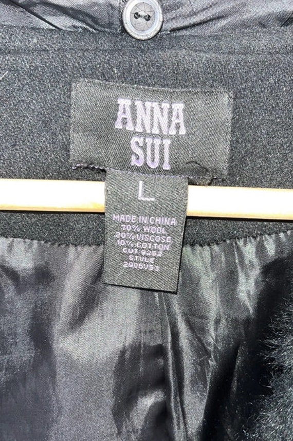 Anna Sui Embroidered Coat / Black Fur Collar Trim… - image 4