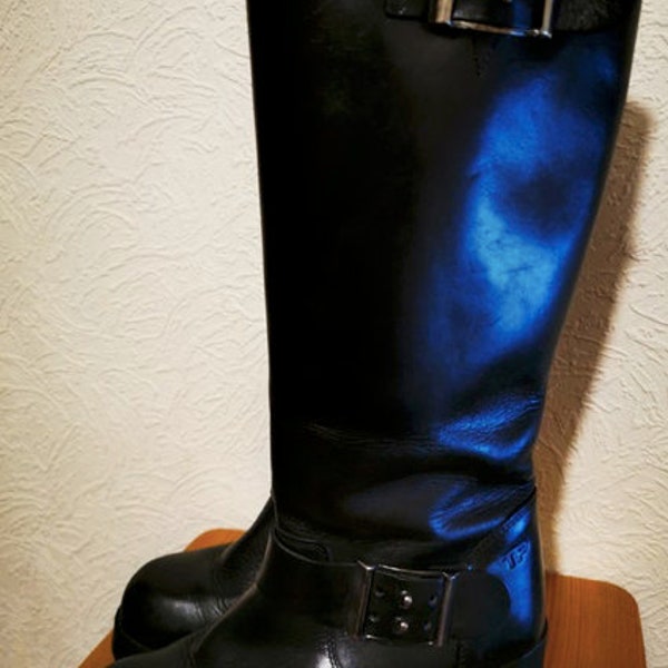 Vintage Ten Points black leather long boots / long army boots / vintage black chunky boots / size 37 EU / black platforms Y2K