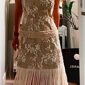 robe Chanel crème vintage avec ourlet à pampilles / taille 36 pour TP/S / robe Chanel Collectors