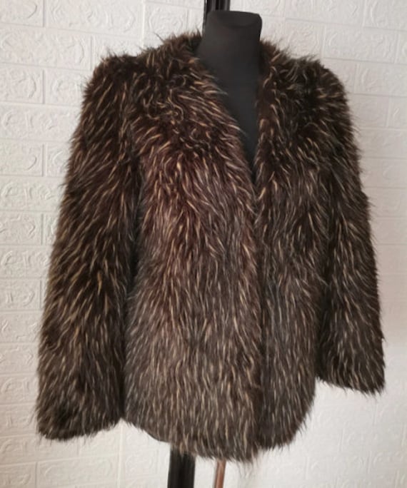 Topshop brown faux fur coat / crop fur jacket coa… - image 2