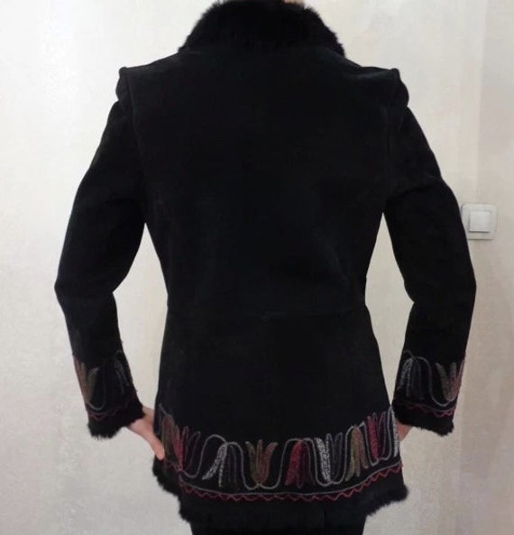 Black leather Afghan style jacket / vintage Naf N… - image 4