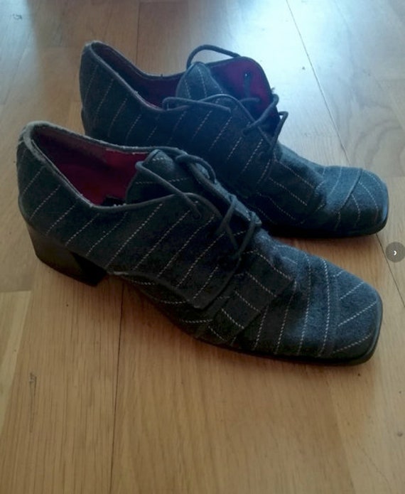 Vintage 90s striped denim shoes / square toe bloc… - image 1