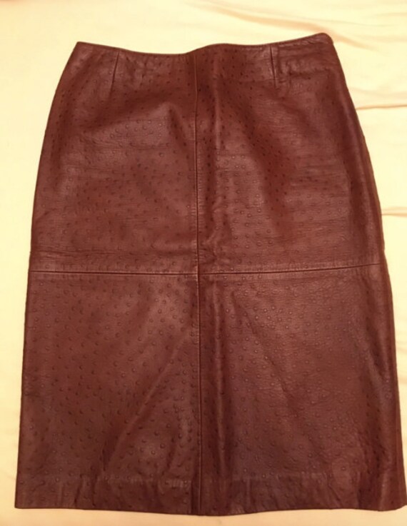 Vintage ostrich leather chestnut brown midi skirt 