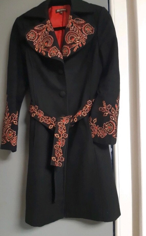 Vintage embroidered belted coat / Penny Lane coat