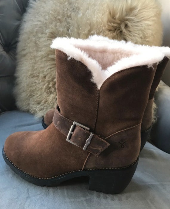 Australian Sheepskin Boots / Emu Brown Suede Ankle Boots - Etsy