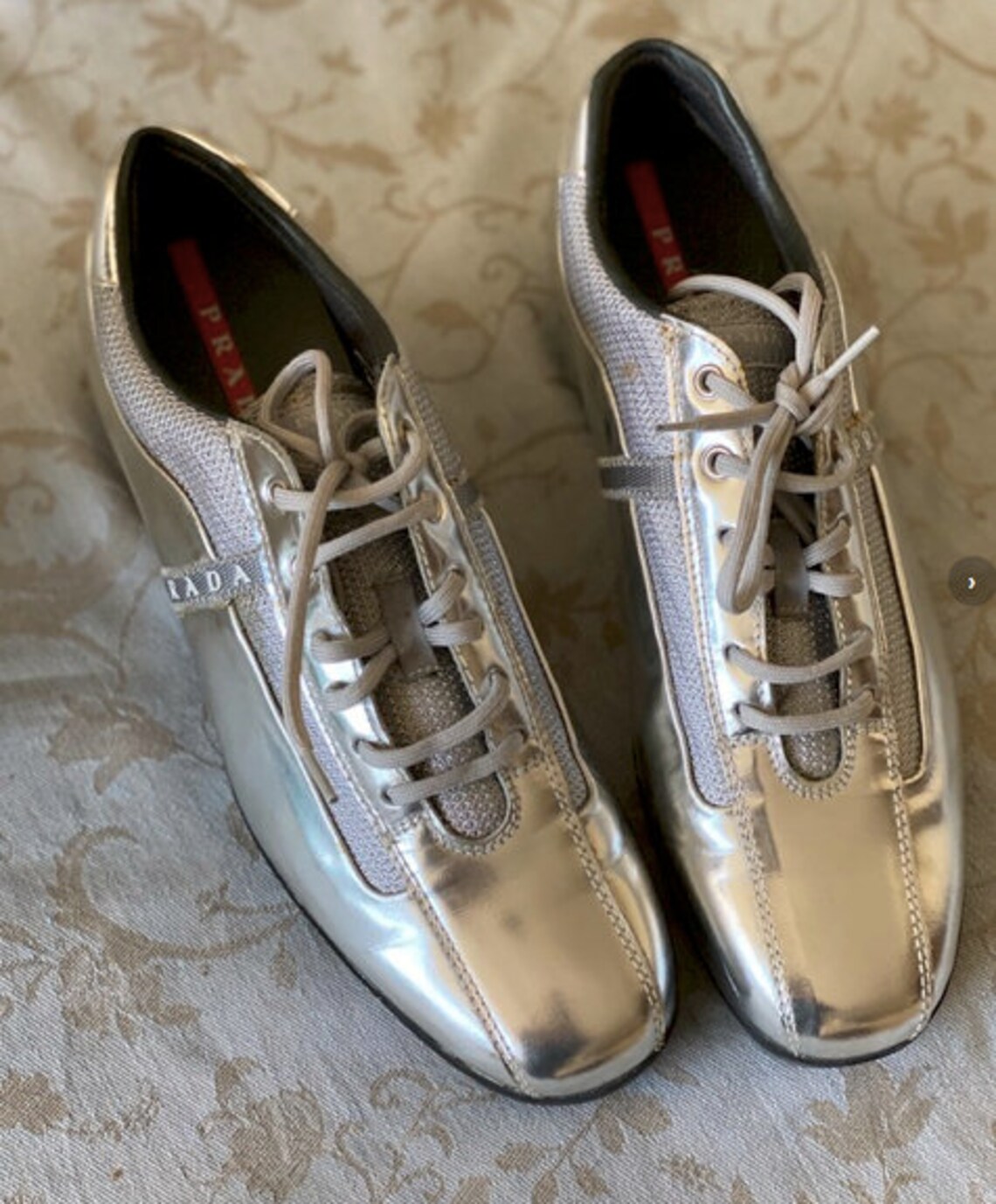 mens silver prada sneakers