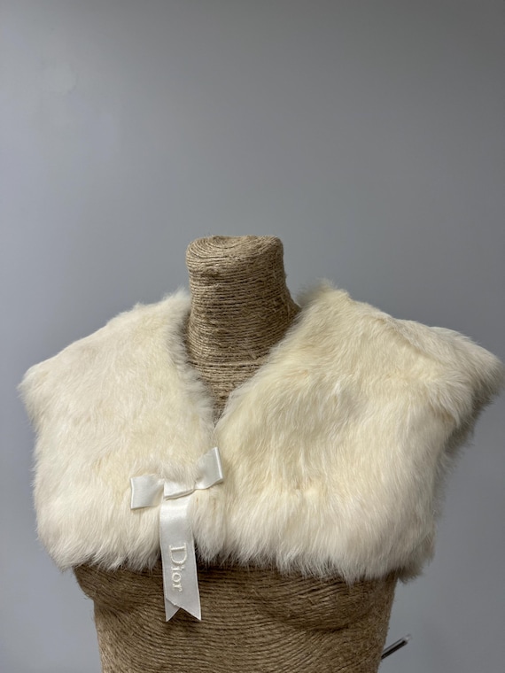 Vintage Christian Dior Cream Fur Bolero Wedding Cape Jacket / Size