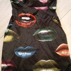 Miss Sixty Lip print jurk / Y2K korset jurk / jaren 2000 archief jurk / XS / Y2K bustier jurk / Bella Hadid Miss Sixty jurk