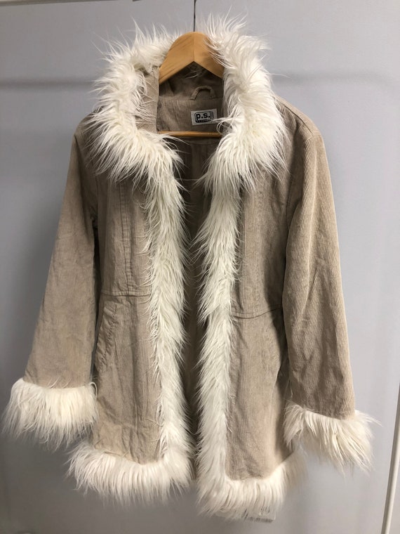 White company fur clearance coat