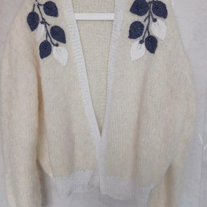 Vintage handgemachte Creme Mohair Strickjacke / One Size passt die meisten Größen / creme strick oversized Cardigan coco chic / flauschiger Mohair Pullover Zottel