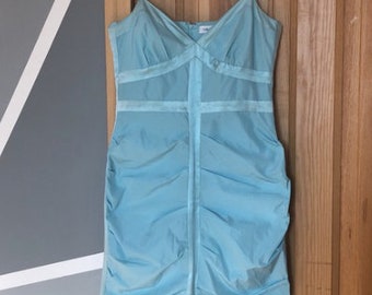 Vintage blue slip dress Calvin Klein / spaghetti strap cocktail dress / vintage ruched dress/ size M / Calvin Klein ruched dress