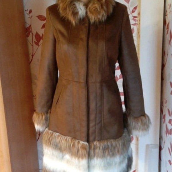 Vintage 1980s British designer Ronit Zilkha Afghan coat vintage faux suede coat luxurious bohemian brown coat very warm size UK 10 12 US 6 8 main image 0
