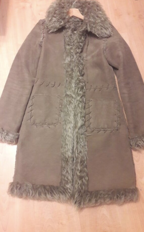Vintage shaggy fur coat vegan fur and suede / Afgh