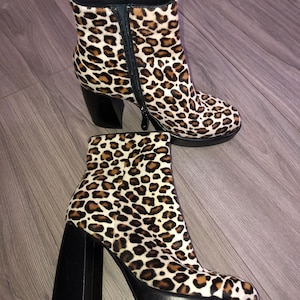Modern vtg chunky platforms leather ankle platform boots / size 37 EU / New boots / Modern vintage platforms animal prints leopard cheetah