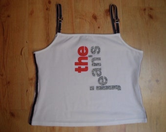 00s Crop Top Camisole ONLY Size S/M Techwear Tshirt Gorpcore Clothing Alternative Y2K Archive Cami Rave Top Crop Square Neck Jean&#39;s Print
