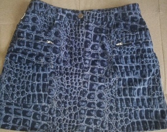 Vintage Moschino mini skirt size XS/S blue skirt alligator print effect mini skirt Y2K