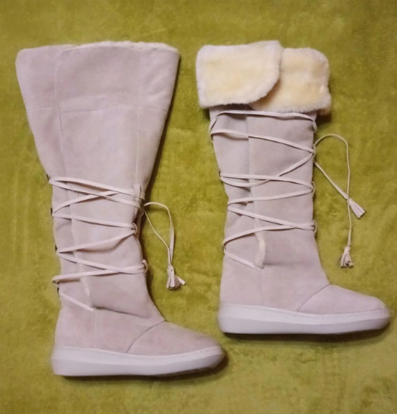 Cream Suede Snow Boots Faith Size 37 EU Suede and Fur Long