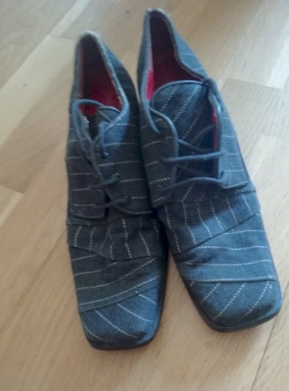 Vintage 90s striped denim shoes / square toe bloc… - image 2
