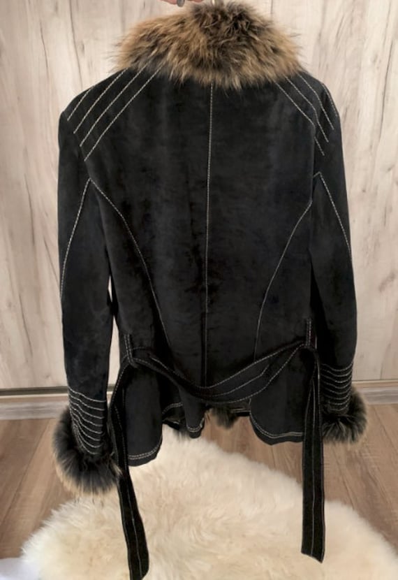 Vintage French Rene Derhy black leather coat with… - image 2