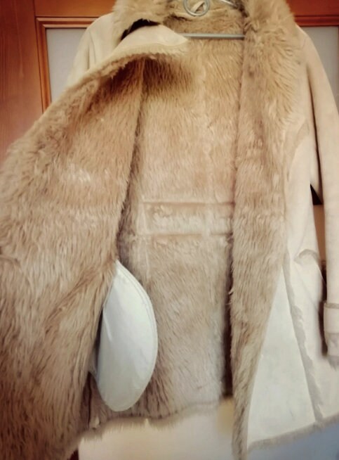Vintage Cream Sheepskin Pea Coat Double Breasted Cream Beige